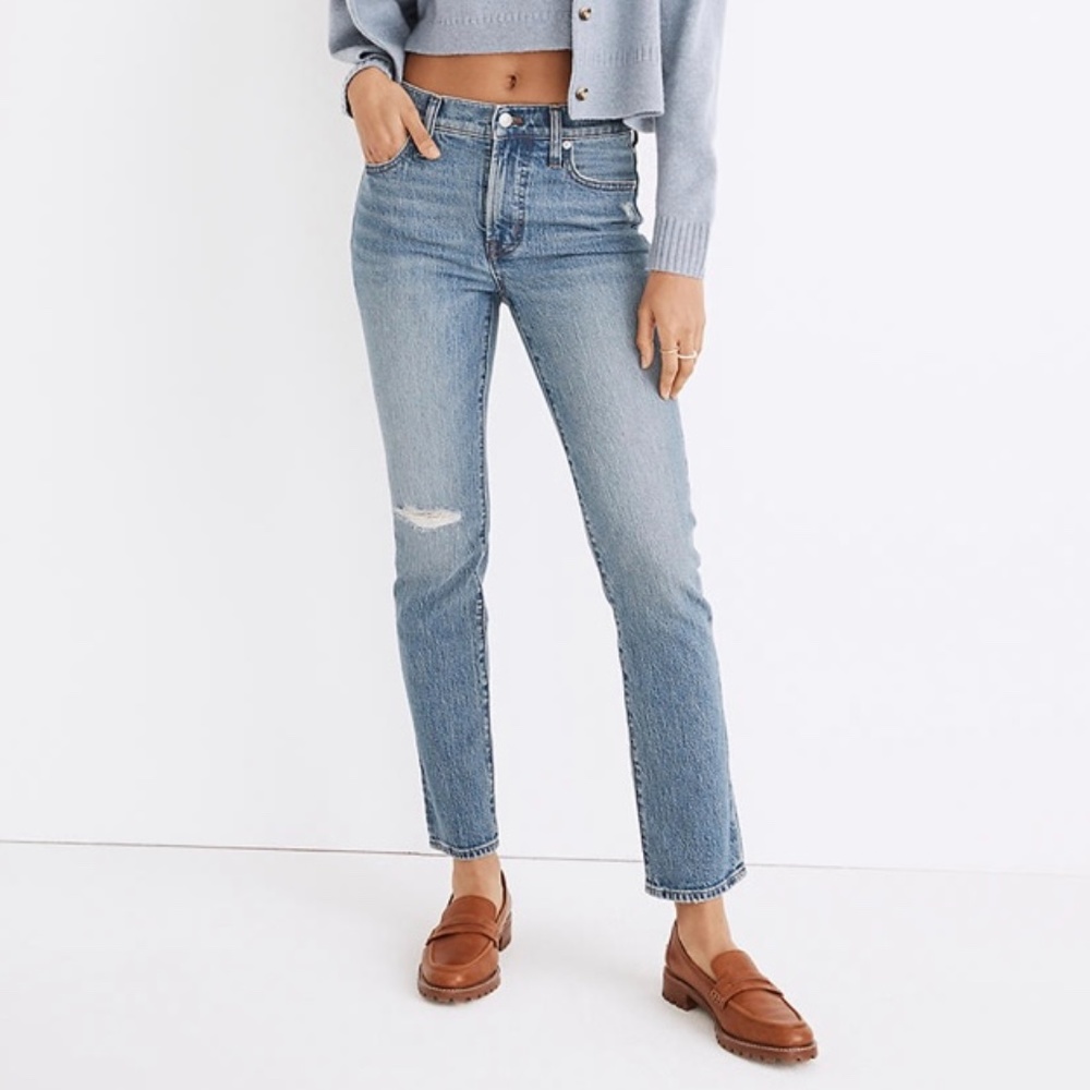 *NWT* MADEWELL Mid-Rise Perfect Vintage Jean in Ainsdale Wash: Knee-Rip Edition